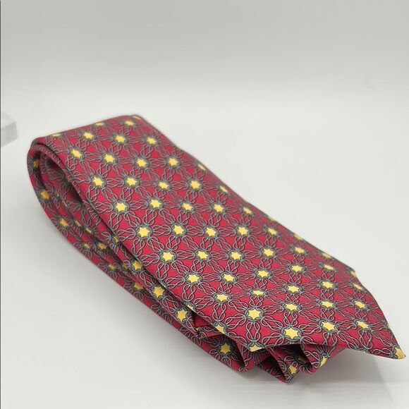 Hermes 100% Silk Men's Red and Gold Tie 7590 SA - Picture 1 of 5
